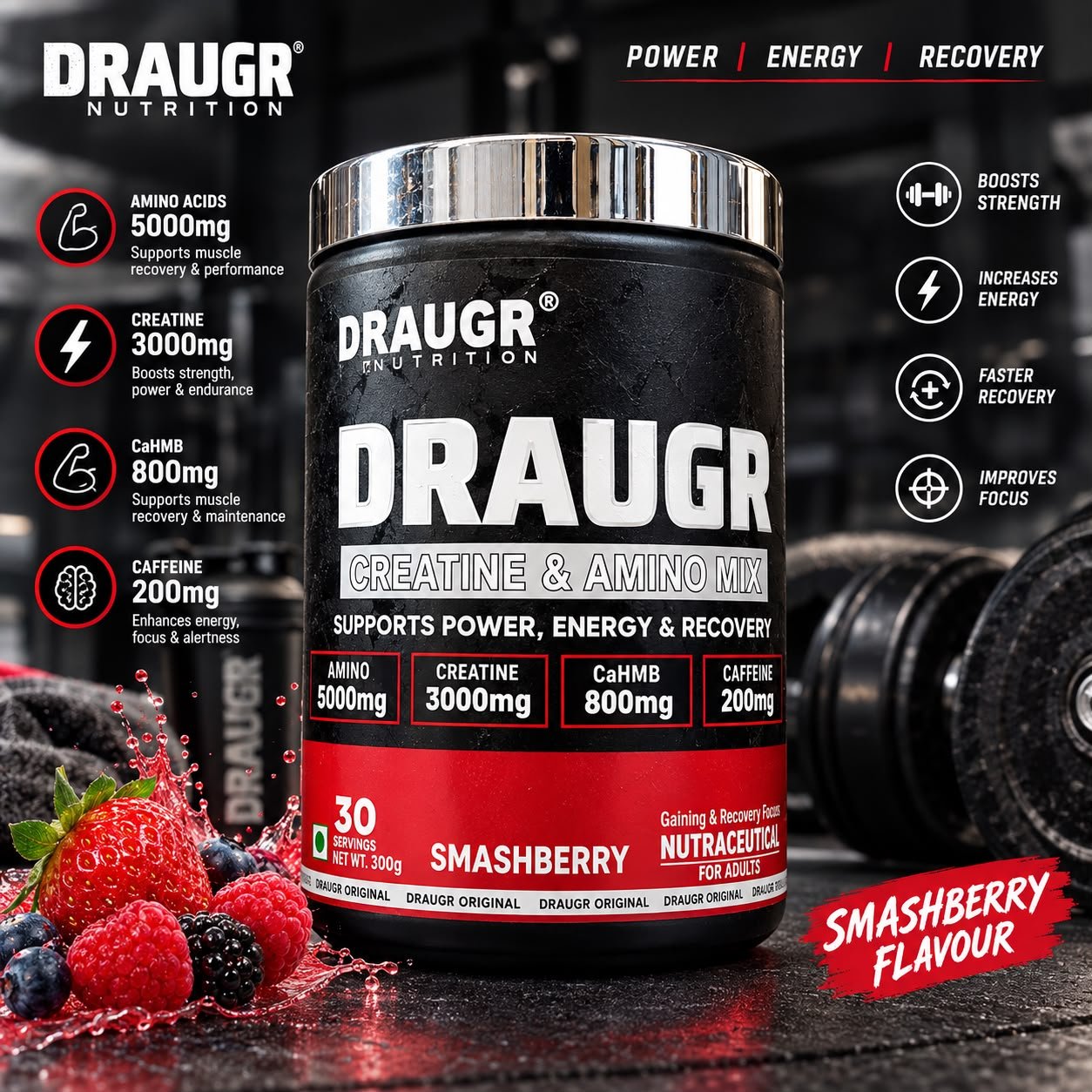 DRAUGR NUTRITION CRAETINE % AMINO MIX 30 SERVING 300GM