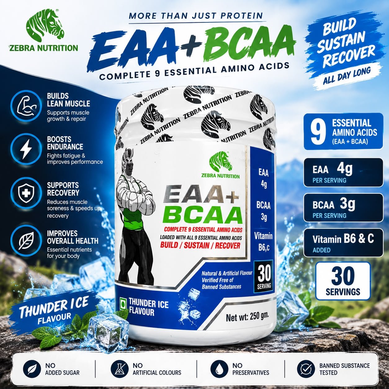 ZEBRA NUTRITION EAA+ BCAA 30 SERVING 250gm