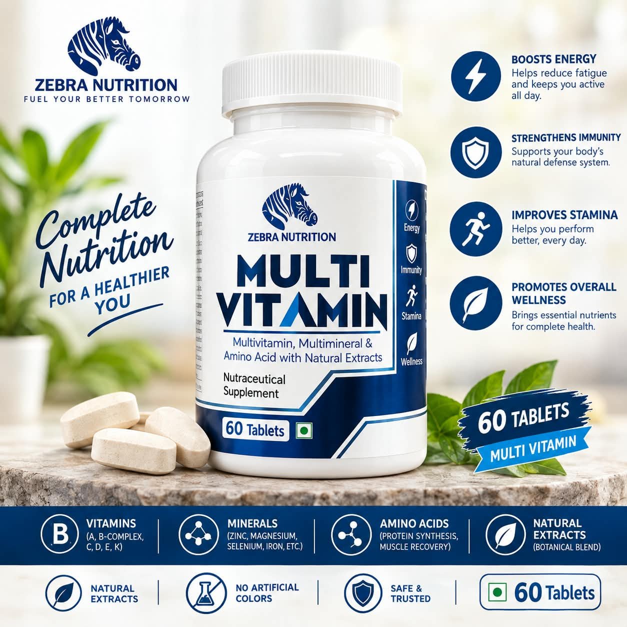 ZEBRA NUTRITION MULTI-VITAMIN 60 TABLETS